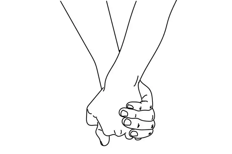 情侣手牵手十指相扣简易矢量线稿插画