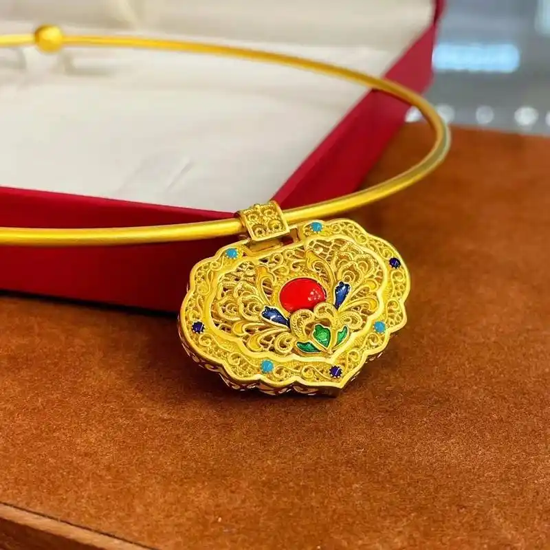 足金项圈 7970足金999古法项圈宝相花锁78 简简单单的项圈,单戴