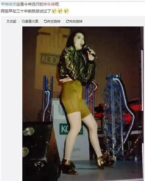 梅艳芳女士早在三十年前也曾穿过这种款式的裤子,毕竟时尚是个轮回嘛