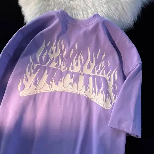 【6535棉】美式潮牌火焰字母短袖t恤女夏宽松ins街头风国潮上衣 - 17