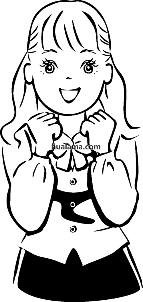 两手握拳开心表情的小女孩简笔画图片