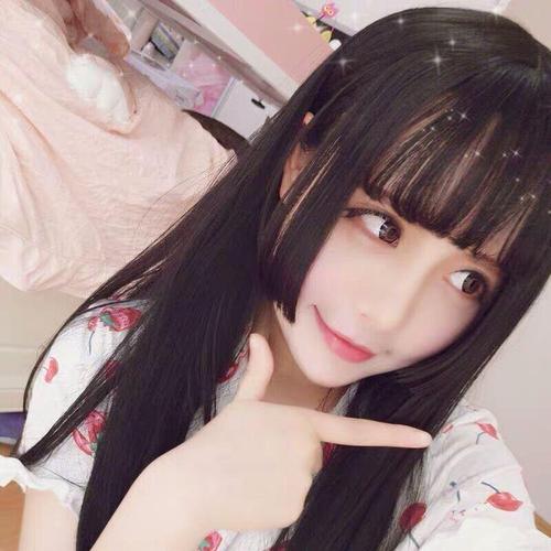 伪娘日常软妹空气刘海公主切长直发 cd变装cos修脸黑色姬发式假发上