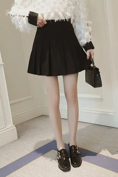 2018春季新款女韩版短款百褶裙学生宽松高腰百搭黑色a字半身裙子