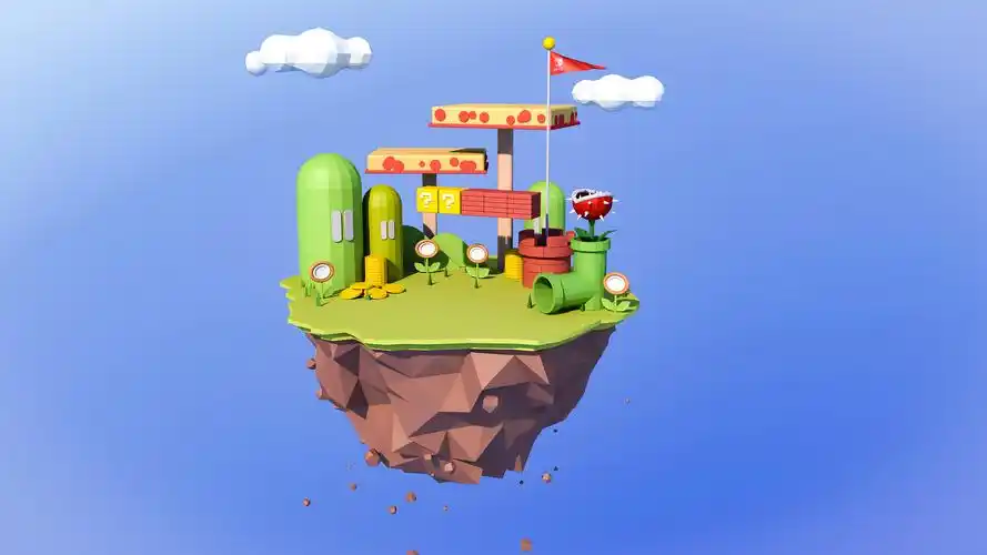 c4d日常建模练习(临摹low poly风格 任天堂小岛)|三维|场景|潼潼的猪