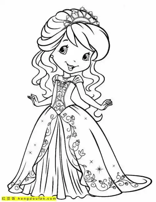 15张长发公主小美人鱼白雪公主红发公主卡通涂色图片