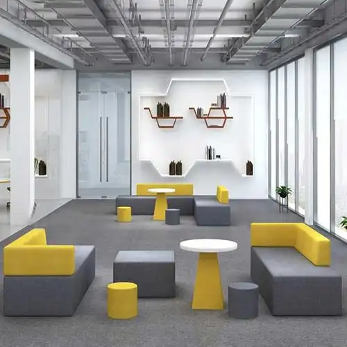 创意办公沙发简易会客室休闲接待室个性休息区长条沙发凳茶几组合