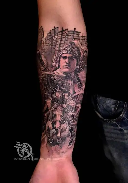 赵云纹身图片_成品手稿欧美肖像写实人物手臂纹身图案