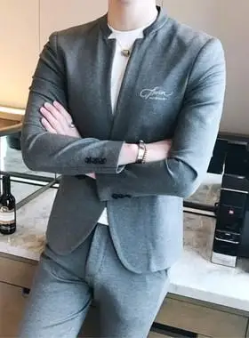 无领短款修身小西装