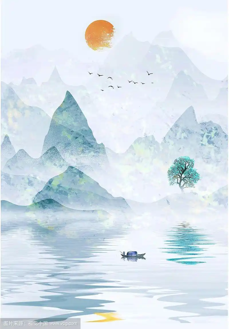 手绘中国风意境水墨山水风景画