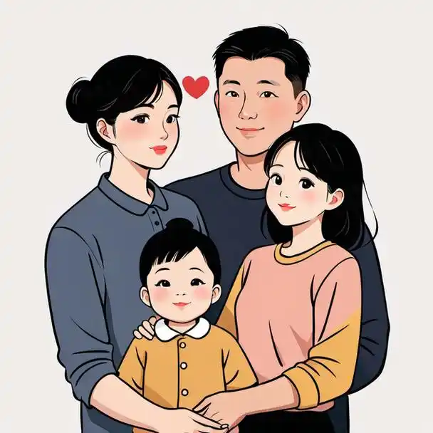 亲子头像|一家四口姐弟插画创意头像