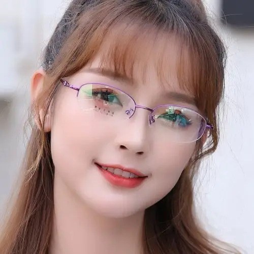 椭圆半框女士眼镜圆脸长脸简约金属镜框配近视防辐射蓝光变色宝岛