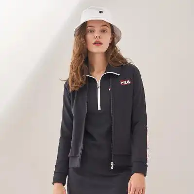 斐乐女装女式外套休闲时尚简约撞色织带拼接针织外套女