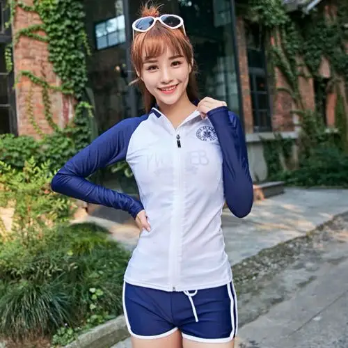 泳衣长袖女分体三件套韩国温泉小香风保守遮肚显瘦学生运动游泳衣