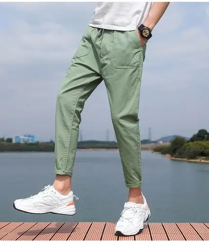 夏季薄款休闲裤男士九分宽松潮牌夏天小脚裤子松紧腰韩版潮流