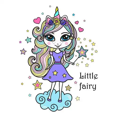 可爱的卡通童话公主和独角兽