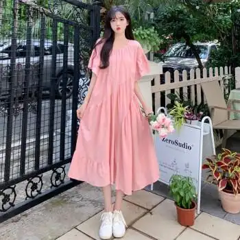 与欣女生裙子夏天的粉色连衣裙少女夏装2022新款初中高中学生日系甜美