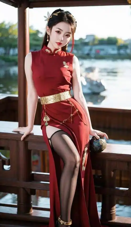 ai古装美女壁纸-碧波荡漾,美人在洲_旗袍_中国_氛围