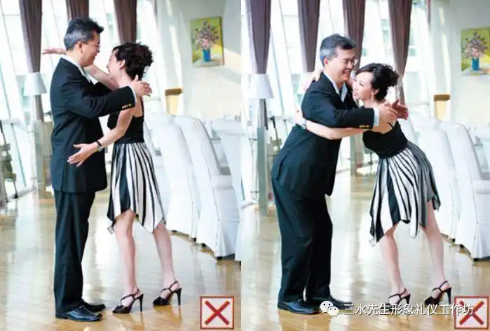 抱住对方的腰部,这是恋人之间的动作,而非商务礼仪.
