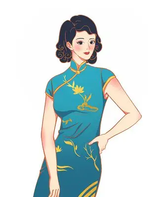 彩色卡通手绘国潮风国潮人物旗袍人物元素png素材