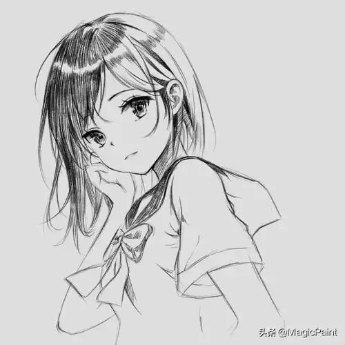 美少女漫画图片铅笔画(教你手绘一张校园风动漫披肩发女孩) - 赤虎壹