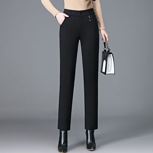 秋季修身大码女士春秋长裤小直筒高腰高弹力妈妈休闲裤