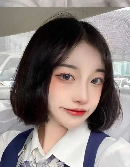 假发女短直发bobo头中分无刘海自然少女学生短发全头套式浅棕色发网