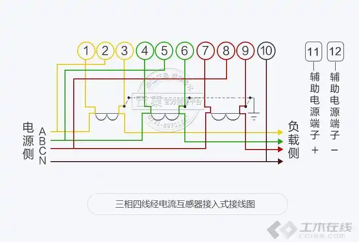2,三相四线电表经电流互感器接线图