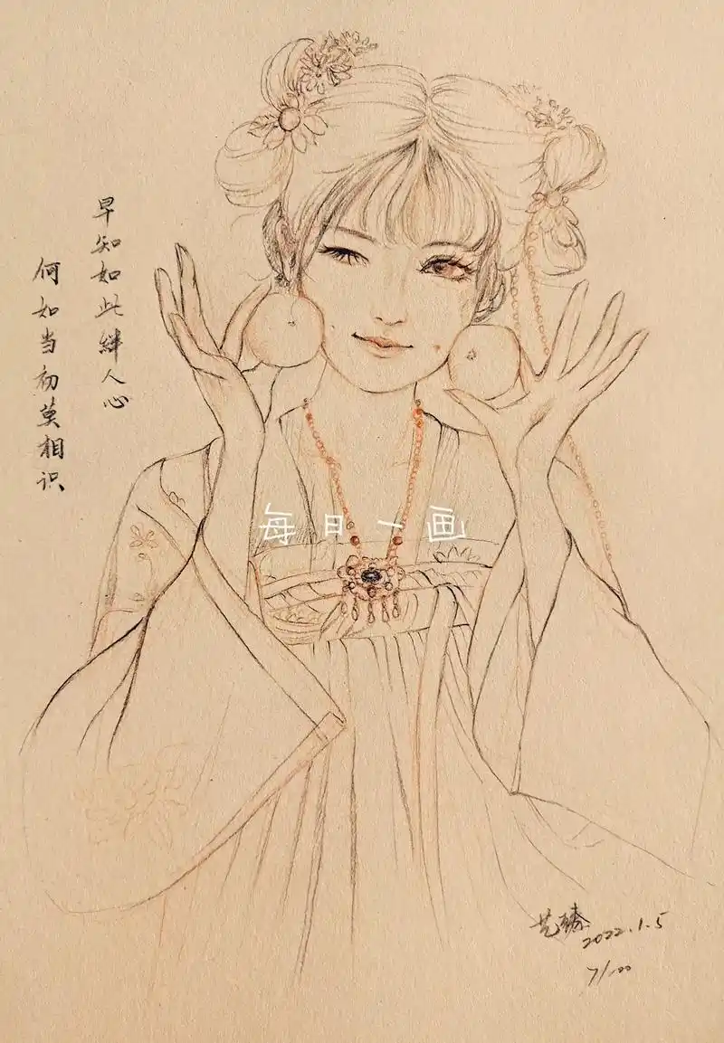 线稿古风#古风美人#每日一画 - 抖音
