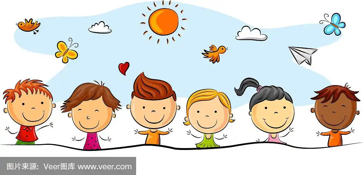 快乐的孩子卡通与不同的姿势