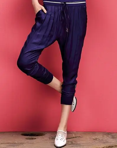 云思木想夏季休闲橡筋抽绳女宝蓝色裤子