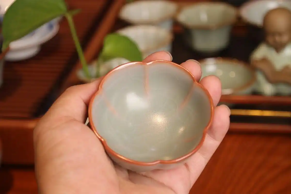 柏采窑粉青四代梅花杯汝窑茶杯质感油润 极致发色～手感超好