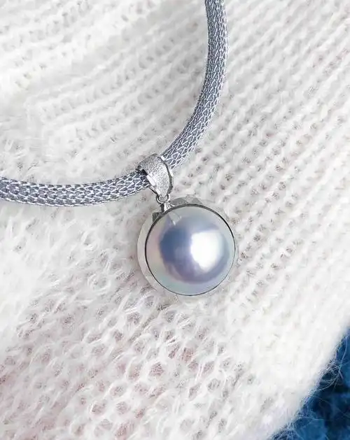 only系列15mm银色马贝珍珠坠子附赠链条