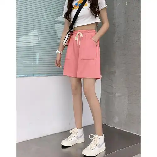 夏季新款粉色五分裤女学生百搭宽松高档a字显瘦高腰休闲运动短裤 - 17