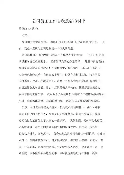 公司员工工作自我反省检讨书.docx 5页