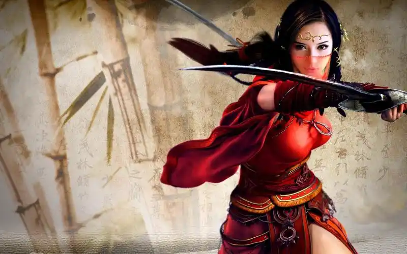 戴着丝巾挥舞着匕首的古风美女杀手壁纸图片