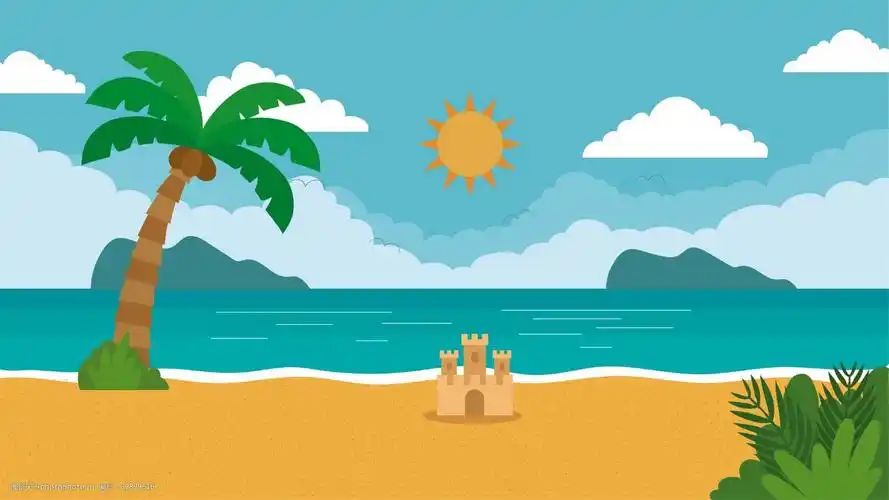 矢量海边度假风景卡通彩色背景