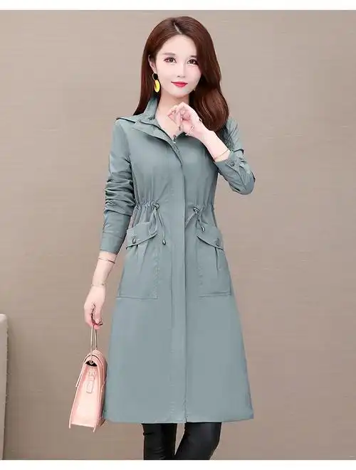 特价捡漏高档轻奢品牌中青年女式春秋风衣中长款外套中年妈妈连帽领外