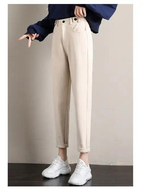 毛呢裤子女2020新款春秋冬高腰宽松休闲九分萝卜裤老爹哈伦裤女裤