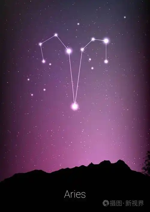 白羊座黄道星座与森林景观剪影在美丽的星空与银河和空间背后.