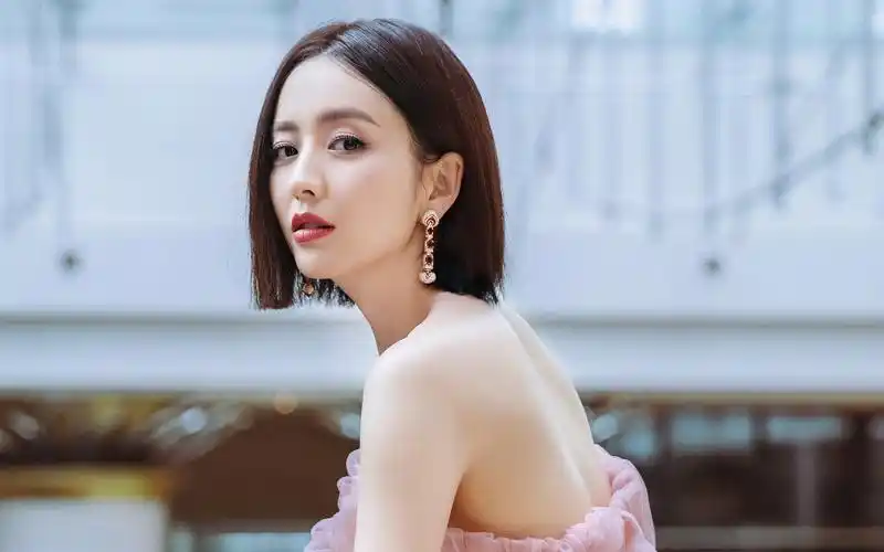 佟丽娅粉裙优雅高清桌面壁纸