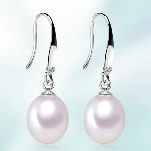 珍珠耳环简约白色天然淡水耳饰925银水滴椭圆形长款珍珠耳坠耳钩