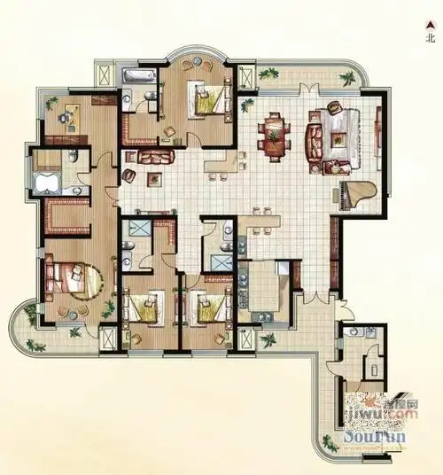 振华海滨假日海滨假日花园e1户型图6室3厅4卫