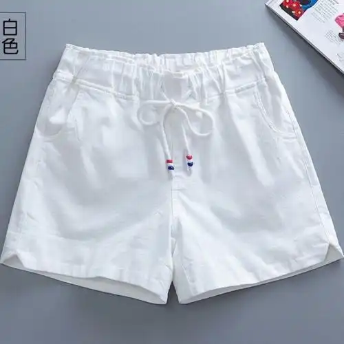 纯棉弹力白色牛仔短裤女夏学生高腰棉松紧腰韩版大码宽松阔腿休闲