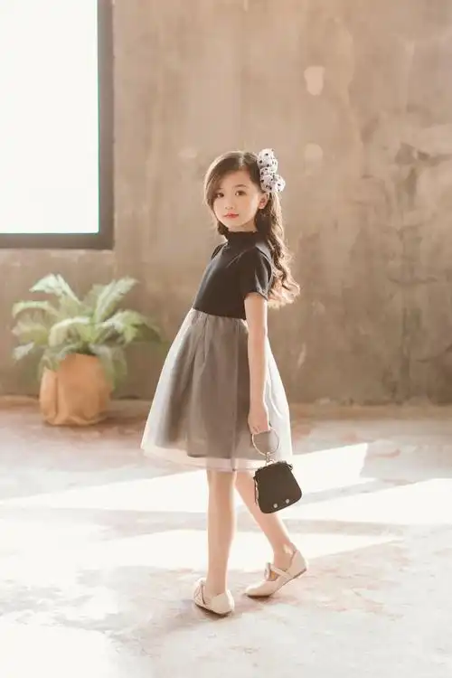 洛童欧女大童连衣裙夏天季洋气413岁小女孩公主裙2022韩版中大童撞色