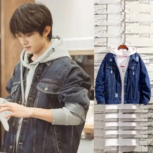 易烊千玺同款able jeans男士牛仔夹克