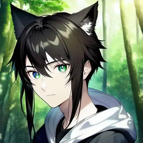 ai绘画森林中的猫耳少年