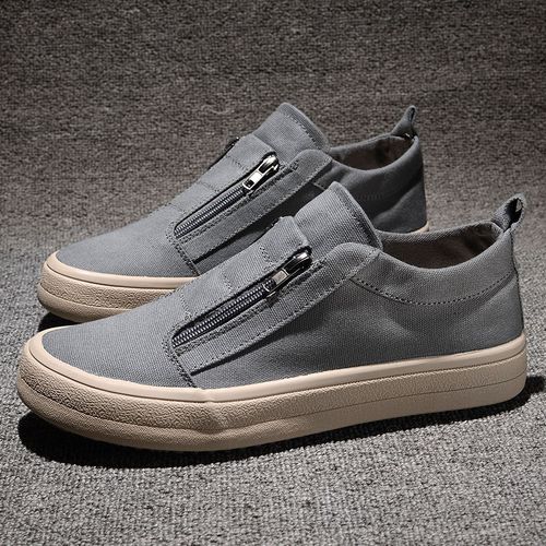 tnil帆布鞋男春秋款透气男士休闲板鞋潮流百搭拉链男鞋一脚蹬懒人布鞋