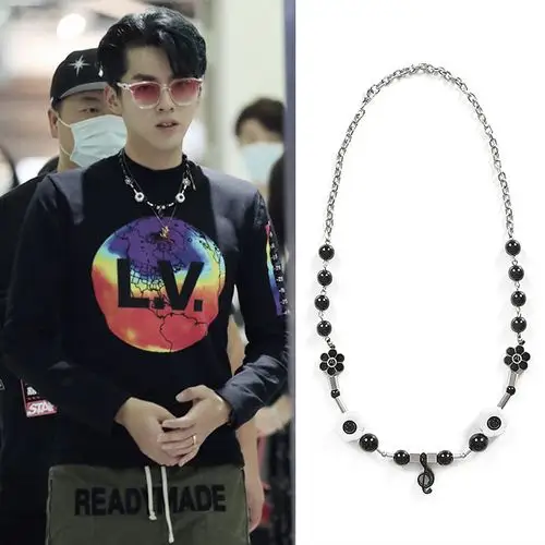 吴亦凡同款音符笑脸珍珠项链嘻哈蹦迪钛钢项链跨境外贸厂家定制