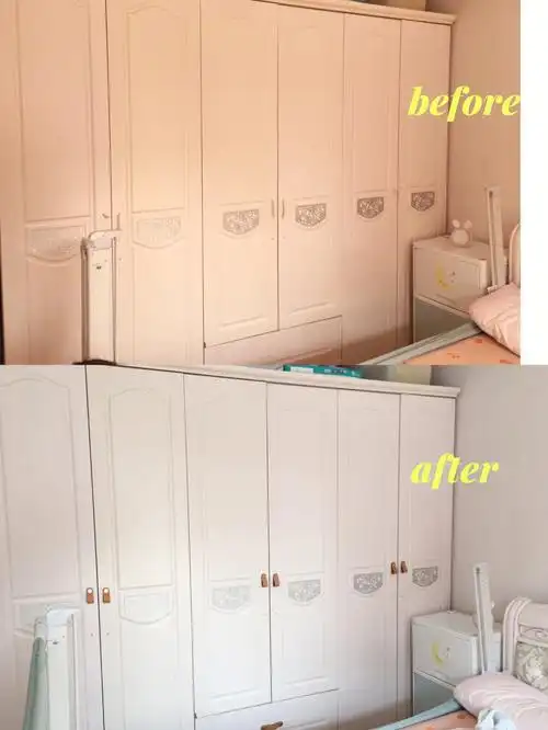 和原来的床配套的,后来换了实木床,衣柜看着就不配套了,但是比较能装