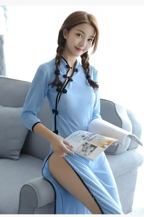 霏慕feeetmoi透视长款民国学生装透明旗袍女制服角色扮演女式情趣睡衣